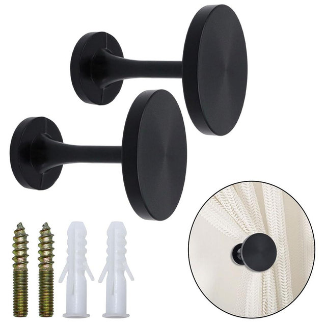 Shonmogar Curtain Tiebacks 2 Pack Curtain Holdbacks Zinc Alloy Curtain Tiebacks Wall Mounted with Screws, Decorative Curtain Holders for Drapes Stylish Black Curtain Tieback Hooks for Home Office