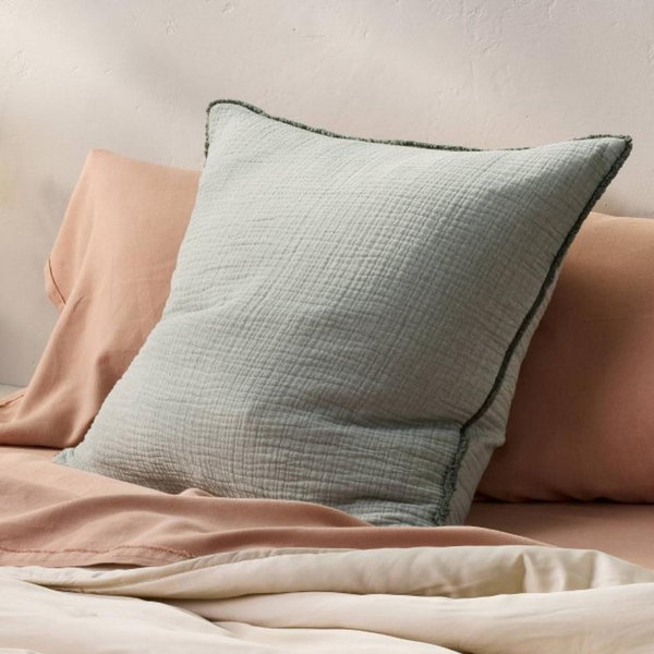 Sage Green Euro 26''x26'' Textured Chambray Cotton Decorative Throw Pillow Sage Green - Casaluna™: Indoor Square Pillow, Zipper Closure