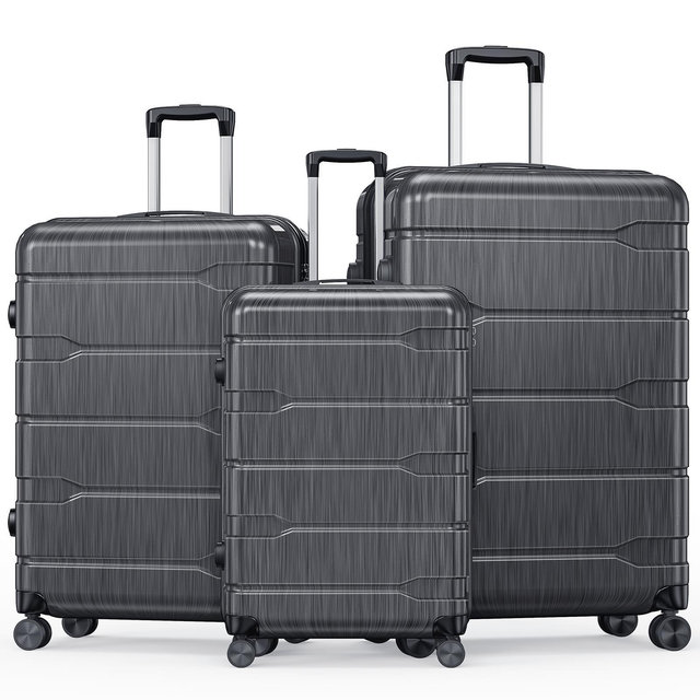 3 Piece ABS+PC Hardshell Suitcase Set with TSA Lock and YKK Zippers, 20" Carry On, 24" & 28" Checked, Dark Gray