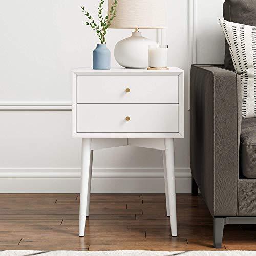 Nathan James 32701 Harper Mid-Century Modern Side Table, 2-Drawer Wood Nightstand, White