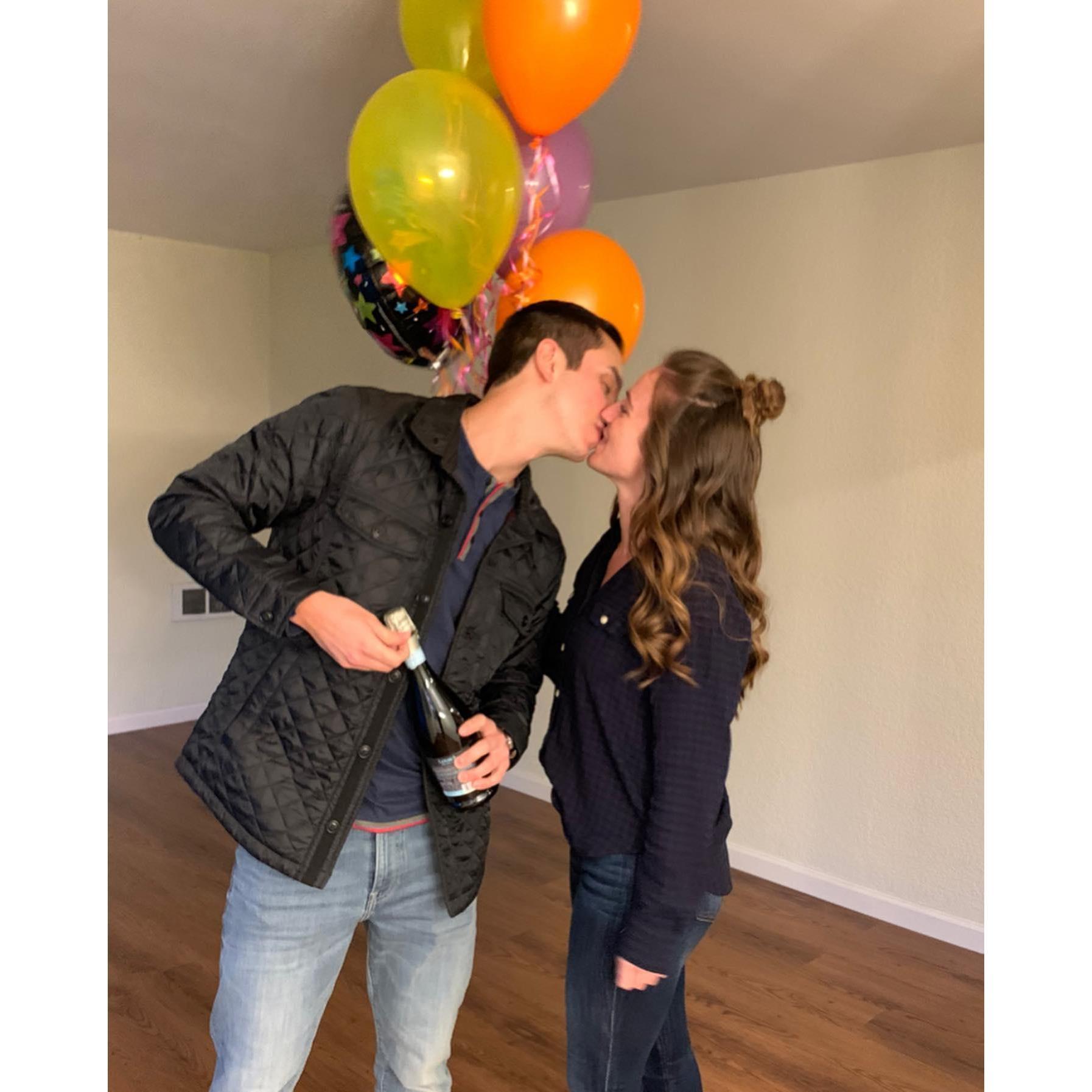 The day we closed on our first home together! We closed on our condo the day before COVID shut the world down.