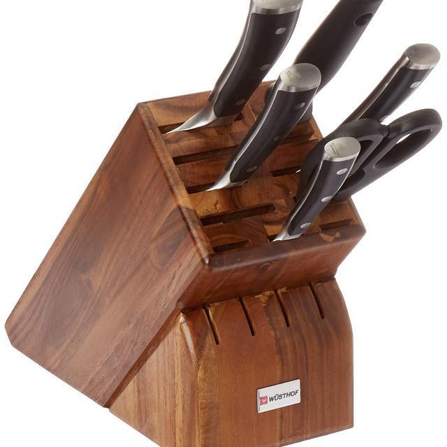 WÜSTHOF CLASSIC IKON Seven Acacia Block 7-Piece German Set | Precision Forged High Carbon Stainless Steel Kitchen Knife, 15 Slot Wood -, Model 8347-6