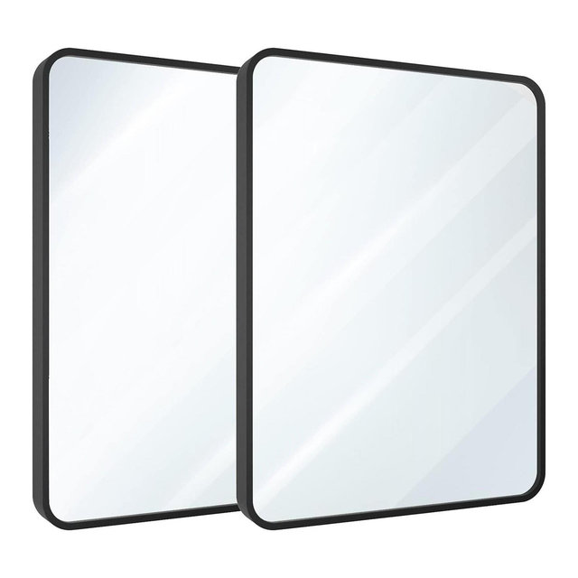 USHOWER 2-Pack Black Bathroom Mirrors 24 x 36 Inch, Metal Frame Rectangle Mirror, Modern Farmhouse Vanity Mirror, Wall Mounted