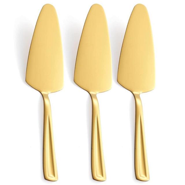 Gold Pie Cake Server Set, GoGeiLi 3-Piece Stainless Steel Pizza Pastry Server Set of 3, 9.3-inch Dessert Server Spatula, Dishwasher Safe