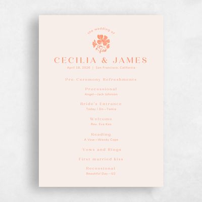 Salmon, Beige Wedding Program - Tiburon