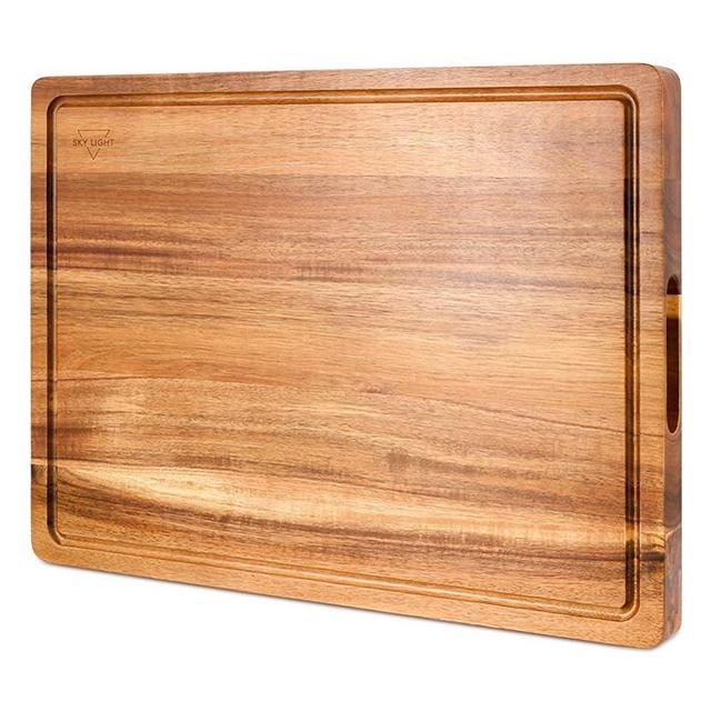 Cutting Board, SKY LIGHT Wood Chopping Boards for Kitchen with Deep Juice Groove, Organic Acacia Butcher Block for Meat and Vegetable, Wooden Carving Board with Grip Handles BPA Free - Extra Large