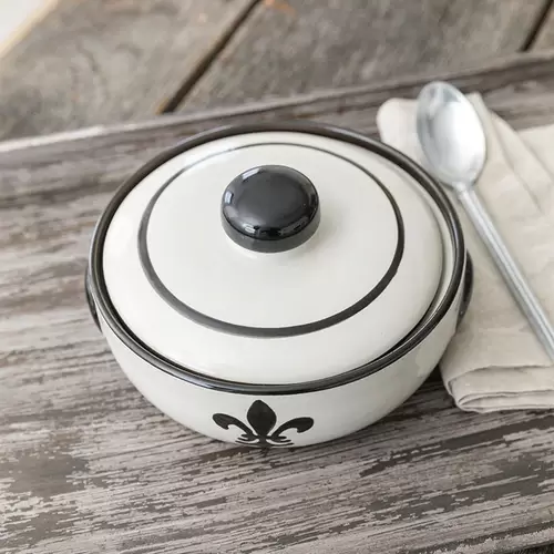 2 Qt. Casserole & Cover in Black Fleur de Lis