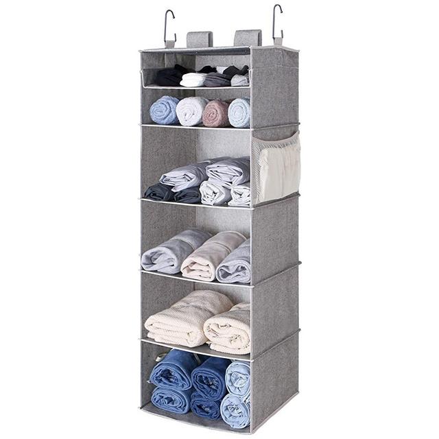 StorageWorks 6-Shelf Hanging Closet Organizer, Adjustable Closet Hanging Shelves, Canvas, Gray, 15”W x 13”D x 42.5”H