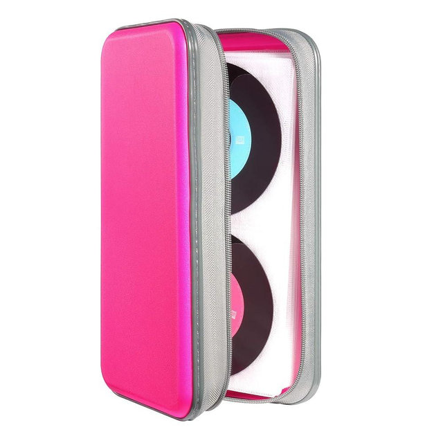 CD Case Holder,UENTIP 96 Capacity DVD Case Hard Plastic Case Holder CD Organizer Wallet Protective DVD Storage (96, Pink)