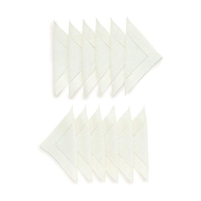 Solino Home 100% Pure Linen Hemstitch Cocktail Napkins - Set of 12, 6 x 6 Inch Ivory, European Flax Classic Hemstitch Napkins Coaster - Natural Fabric Handcrafted with Mitered Corners