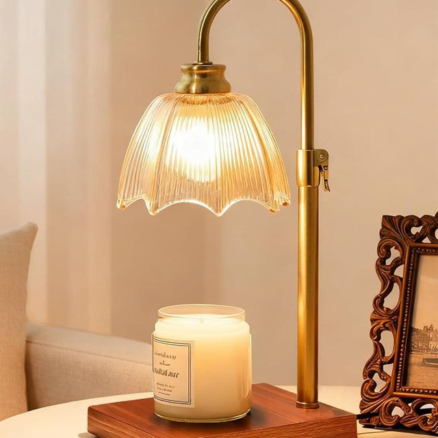 Cinsenten Adjustable Candle Warmer Lamp Dimmable with Timer Vintage Glass Design, Aesthetic Candle Warmer for Large Candles Gifts for Women, Mom,Friend Sister Home/Office Decor (Amber)