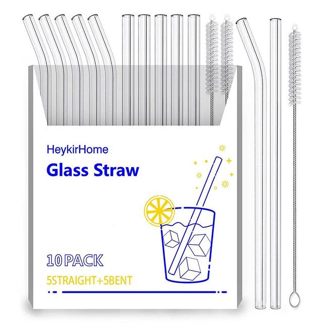 HeykirHome 10-Pack Reusable Glass Straw