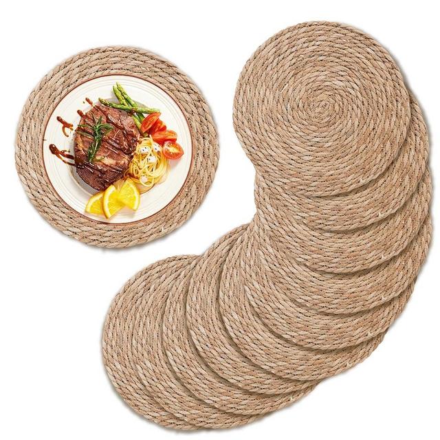 13.5 in Round Woven Placemats Set of 10, Natural Rattan Placemats Boho Chargers for Dinner Plates, Farmhouse Rustic Place Mats Wicker Table Mats Braided Chargers for Dining Table Decor