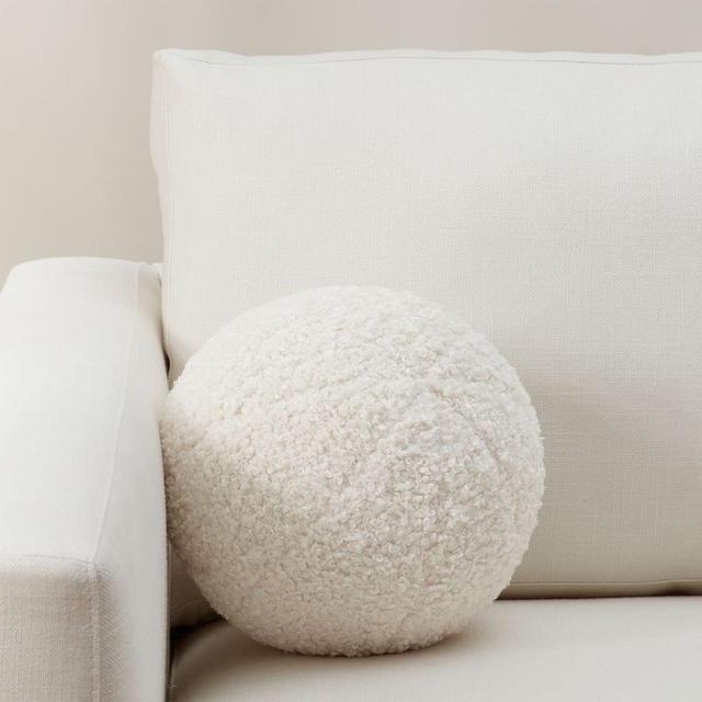 Cozy Teddy Sphere Pillow, 10", Ivory