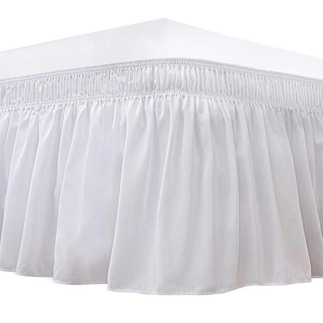 Biscaynebay Wrap Around Bed Skirts with Adjustable Belts, White for King & Cal King Size Beds 15 Inches Drop, Elastic Dust Ruffles, Easy Fit Wrinkle & Fade Resistant Silky Luxurious Fabric