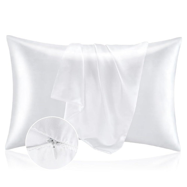 BEDELITE Satin Silk Pillowcases 2 Pack with Hidden Zipper, White King Size Pillow Cases Set of 2, Super Soft and Cooling Pillow Case with Envelope Closure (20x40 Inches)