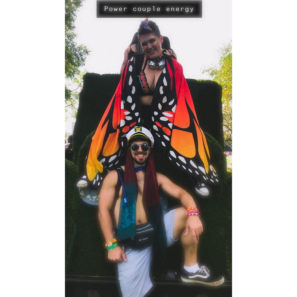 Who would've guessed it - we're back at Electric Zoo! Both the wings and the captain hat are staples in our outfits!
