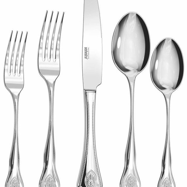 Regent Bead Flatware Set, 20-Piece Stainless-Steel Luxury Silverware Set Service for 4, Pearled Edge Tableware Cutlery Include Knife Fork Spoon, Dishwasher Safe