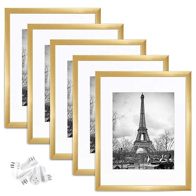 upsimples 11x14 Picture Frame Set of 5,Display Pictures 8x10 with Mat or 11x14 Without Mat,Wall Gallery Photo Frames,Gold