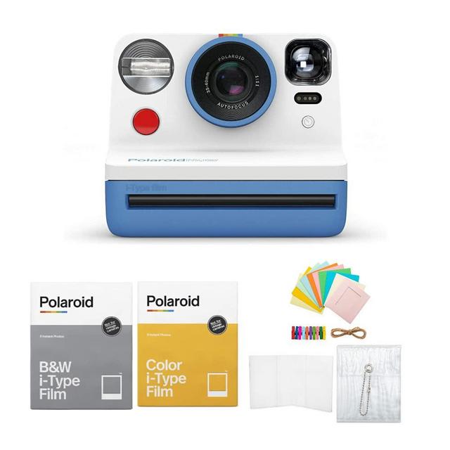 Polaroid Originals Now Viewfinder i-Type Instant Camera Blue Bundle w/Color & B&W Instant Film & Polaroid Accessory Kit (4 Items)