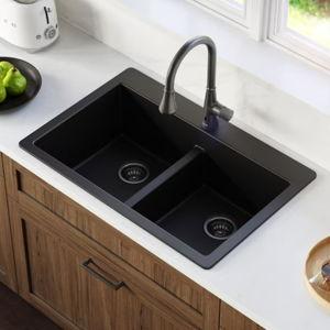 Karran Drop-in or undermount 33.0-in x 22.0-in Quartz Double equal bowl Kitchen Sink