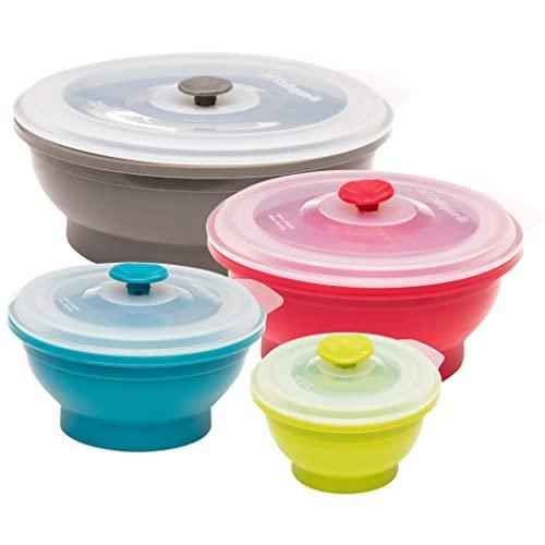 Collapse-it Silicone Food Storage Containers Sampler Pack - BPA Free Airtight Silicone Lids, 4 Piece Set of 6-Cup, 4-Cup, 2-Cup, & 1-Cup Collapsible Lunch Box - Oven, Microwave, & Freezer Safe + eBook
