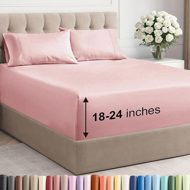 Extra Deep Pocket King Sheets - 4 Piece Breathable & Cooling Bed Sheets - Hotel Luxury Bed Sheet Set - Soft, Wrinkle Free & Comfy - Easily Fits Extra Deep Mattresses - Deep Pocket Baby Pink Sheets Set