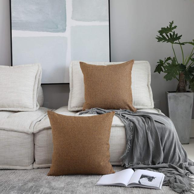 Kevin Textile Decorative Throw Cushion Covers Farmhouse Cushion Case Indoor Outdoor, Set of 2, 16 x 16 inches (40x40cm), Hazel Brown