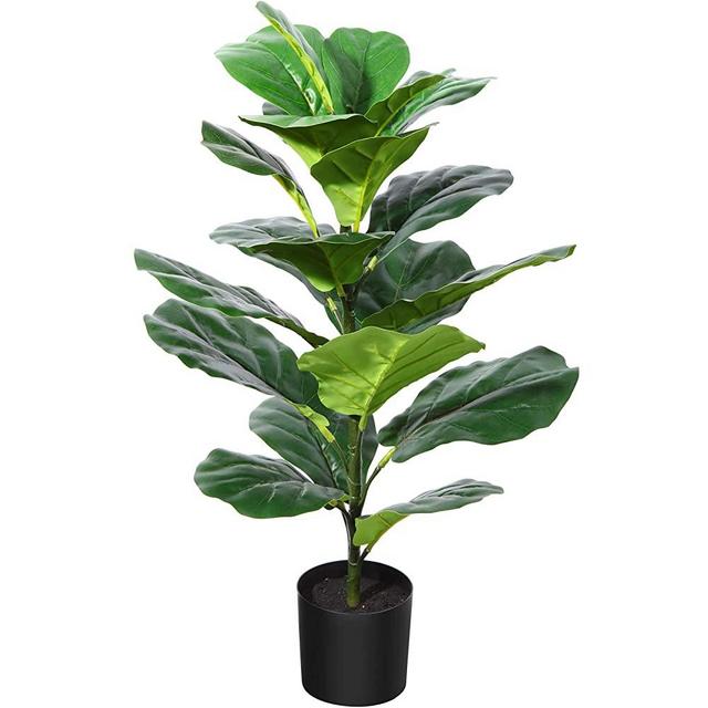 CROSOFMI Artificial Fiddle Leaf Fig Tree 35 Inch Fake Ficus Lyrata Plant with 28 Leaves Faux Plants in Pot for Indoor Outdoor House Home Office Garden Modern Decoration Perfect Housewarming Gift,1Pack