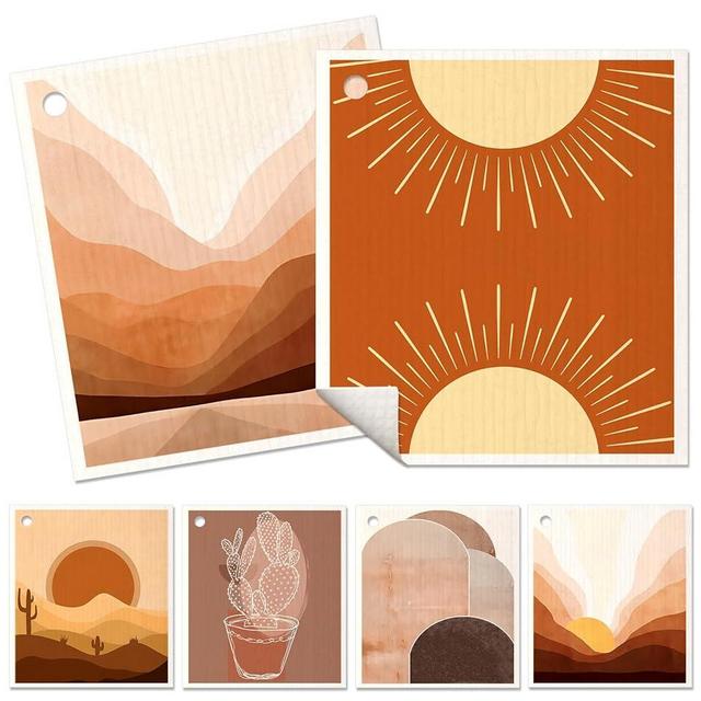 Miss Adola 6 Pack Swedish Dishcloths for Kitchen - Reusable Swedish Dish Cloths for Washing Dishes Fast Drying Swedish Towels Cute Funny Washable Swedish Cleaning Sponge Cloths, Sunrise