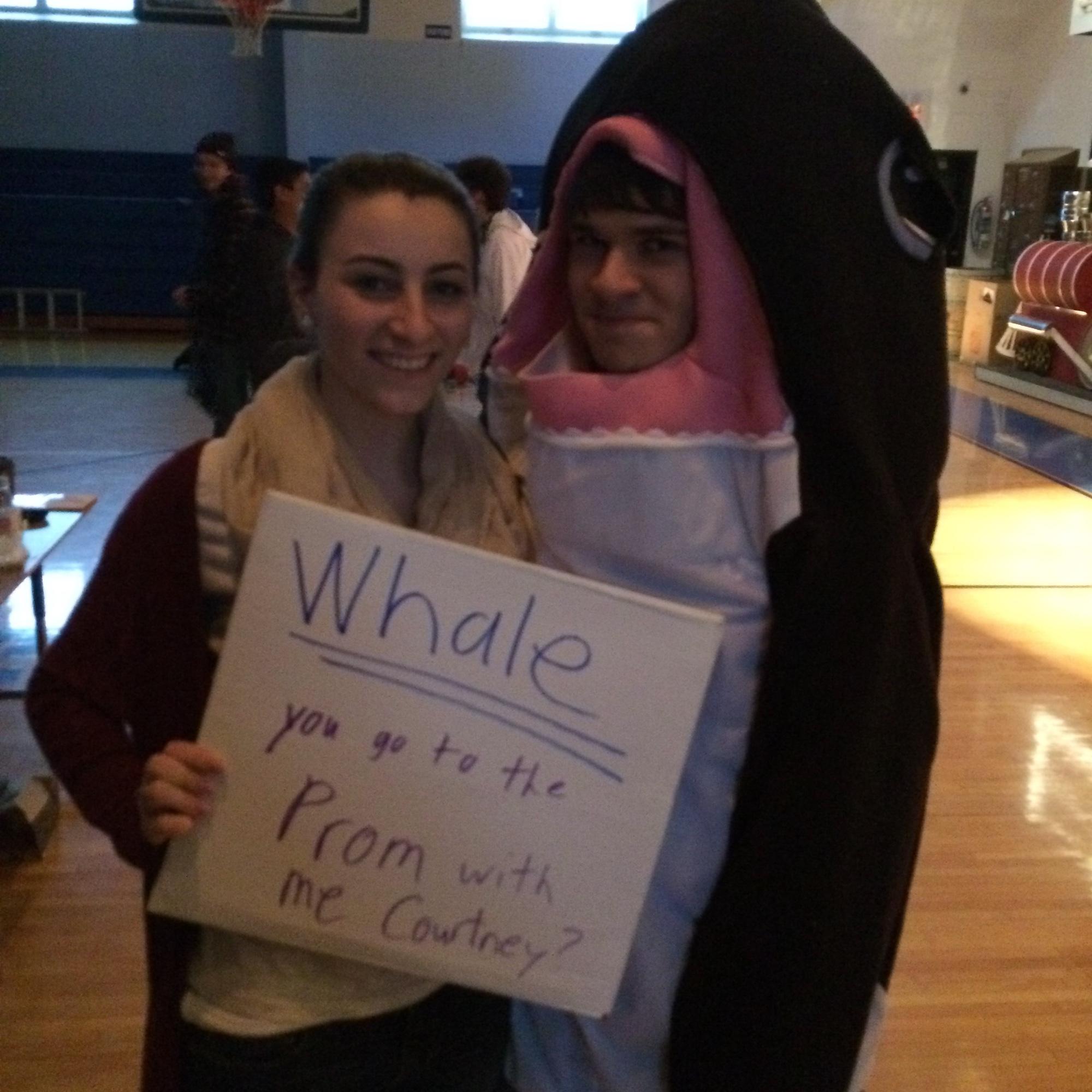 Story time:  During rehearsal of “Hello Dolly!” when one character yells “it’s the whale!” Will ran out in a whale costume to ask Courtney to prom.  She thought it was a new addition to the show.