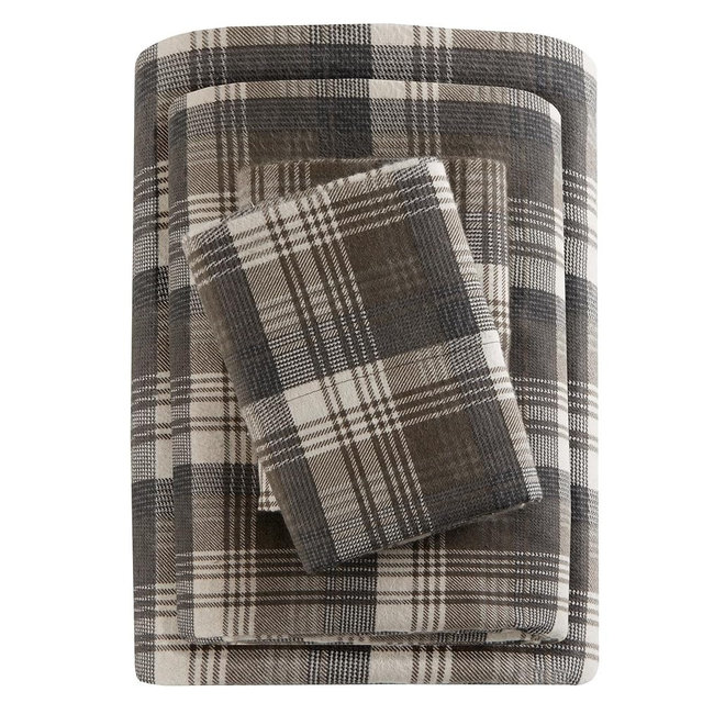 Woolrich Cotton Sheet Set Cottage Charms Print, 100% Cotton Flannel Sheets Warm & Fuzzy Bedding Set King Size Sheets, Fitted Pocket Fits Up to 14" Mattress, King Brown Plaid, 4 Piece