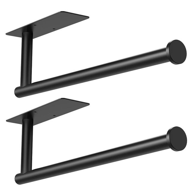 CUXIXA Paper Towel Holder Under Cabinet 2 Pack, Under Counter Paper Towel Holder Wall Mount with Self Adhesive and Screws for Kitchen, Bathroom, RV(Stainless Steel, Black)