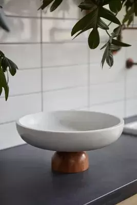 Marble + Wood Footed Serving Bowl