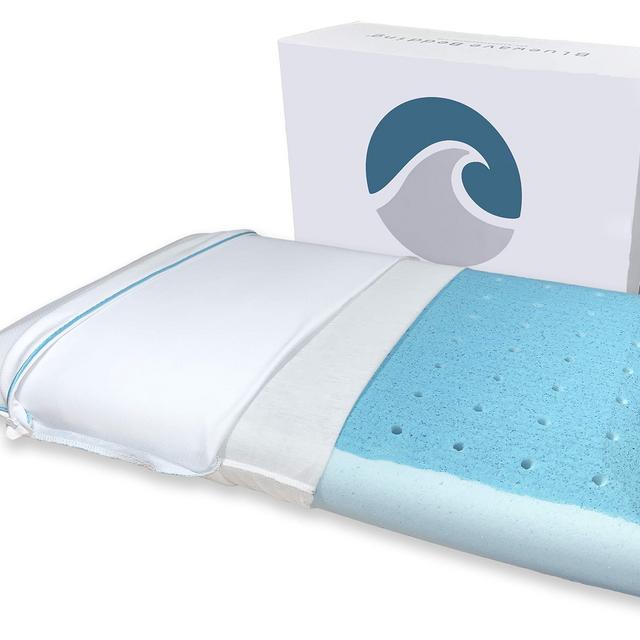 Bluewave Bedding Super Slim CarbonBlue Max Cool Gel Memory Foam Pillow for Stomach and Back Sleepers - Thin, Flat Design with Advanced Cooling (3.25-Inch Height, Standard Size)