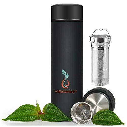 Vibrant All in ONE Travel Mug - Tea Infuser Bottle - Insulated HOT Coffee Thermos - Cold Fruit Infused Water Flask - Food Grade Leak Proof Tumbler Double Wall Stainless Steel 16.9 oz