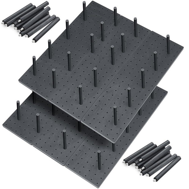 Kigley 6 Pcs Wood Pegboard Drawer Organizer with 48 Pegs Wood Peg Board System Peg Drawer Organizers for Kitchen Dishes Plate Pegboard Food Containers(20.98x5.91,Dark Gray)