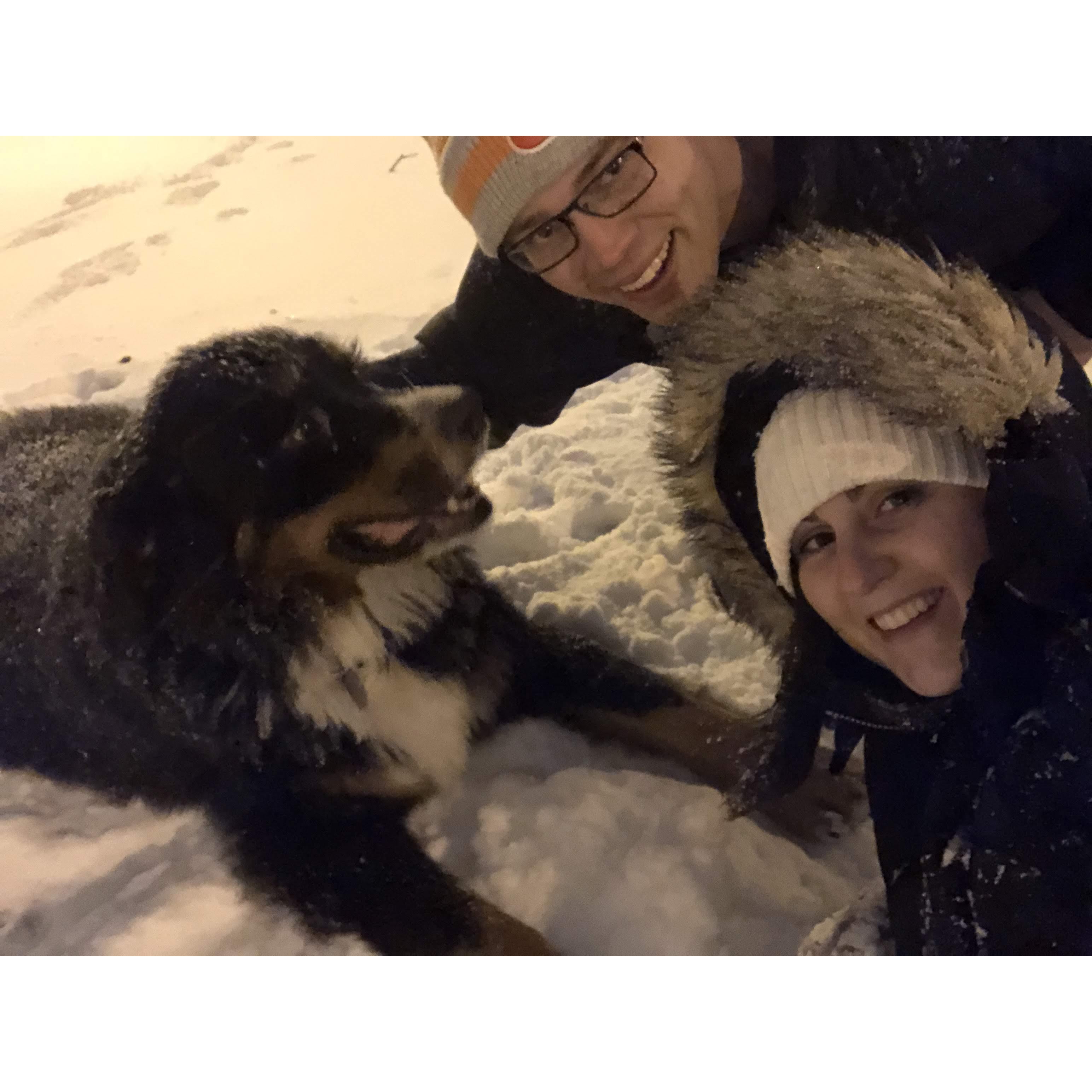 Playing in the snow on Logan Blvd after the Buddy Guy show