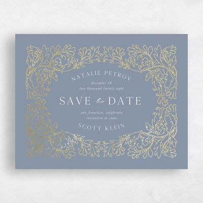 Blue Wedding Save the Date - Briar Landscape Foil