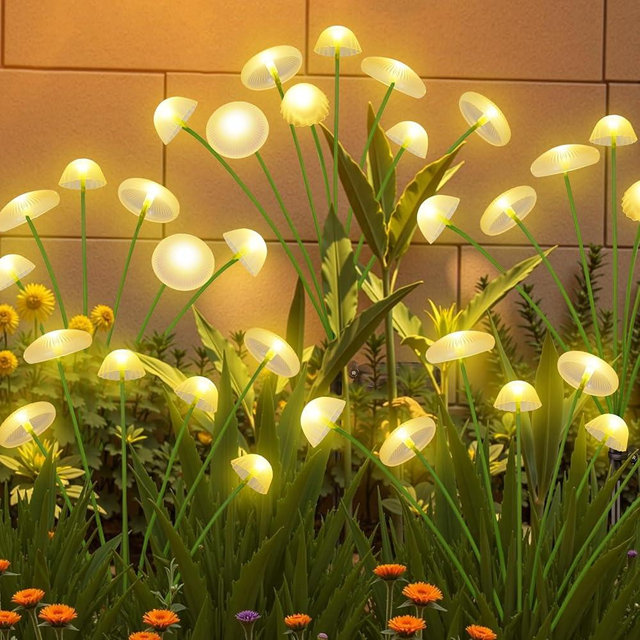 KAQ Solar Garden Lights Outdoor 6PK 48LED, Mushroom Solar Lights Outdoor, IP65 Waterproof Firefly Light Outside Decor for Patio Pathway, Sway by Wind for Pathway Garden Decorations, Warm White