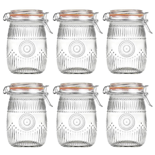Amzcku Wide Mouth Vintage Mason Jars with Airtight Lid 32oz, Canister Quart Jars for Kitchen Storage - for Coffee, Sugar, Beans 6 Pack