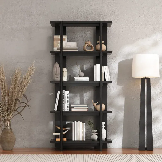 Christopher Knight Home Trundle Modern 4-Tier Acacia Wood Display Bookshelf, Ebonized