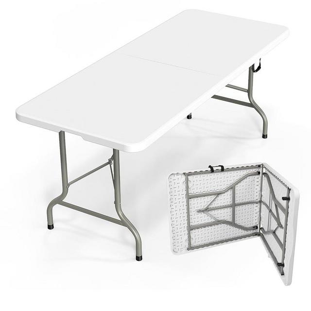 Bonnlo Folding Table 6ft, Portable Collapsible Plastic White Long Tables for Party, Camping, Banquet, Craft, Dining, Wedding, Outdoor and Indoor Use