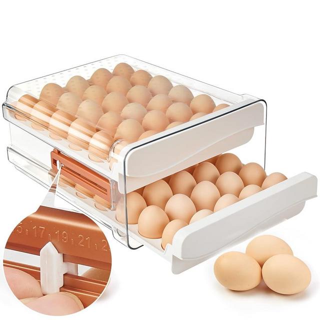 SPACY MAYA Egg Storage Container for Refrigerator,60 Egg Holder for Refrigerator,Large Capacity Egg Organizer for Refrigerator,Stackable Egg Tray,Clear Egg Container,Egg Drawer With Time Scale