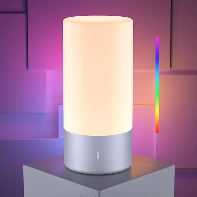 Table Lamp, [Advanced] Bedside Touch Control Lamp for Bedroom 3 Level Dimmable Warm White Lights with 256 RGB Color Mode Modern Deisgn Smart Nightstand Desktop LED Lamps Portable for Read