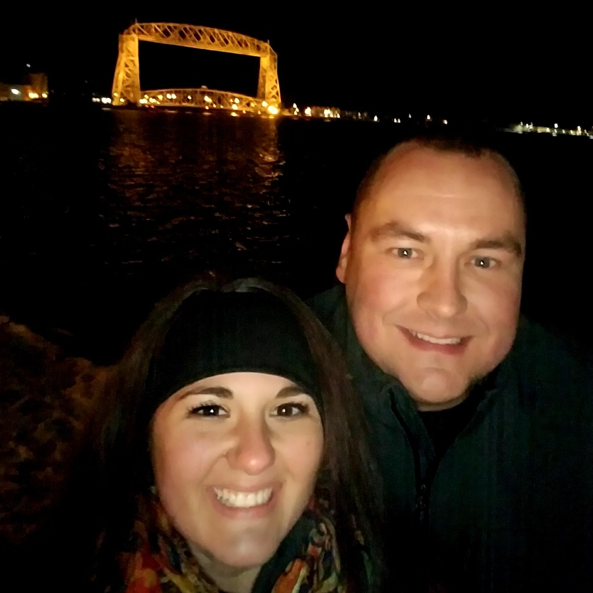 The Duluth bridge, the night of our engagement.