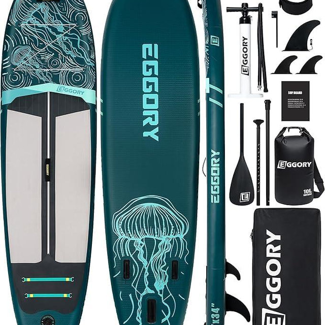 Inflatable Paddle Board,Stand Up Paddle Board Set, Extra Wide SUP Board with Removable Fin, Floating Paddle, Hand Pump, Waterproof Phone Pouch,Traveling Board