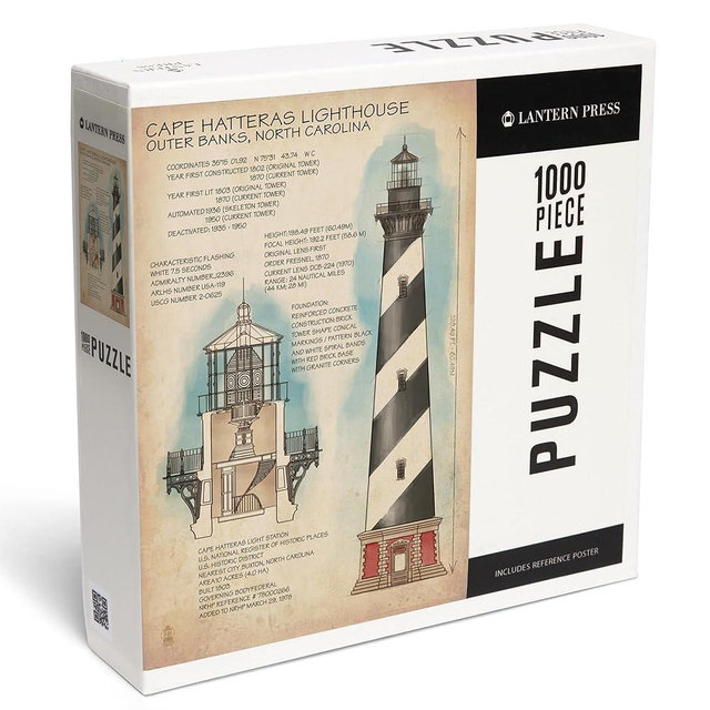 Lantern Press Outer Banks, North Carolina, Cape Hatteras Lighthouse Technical 1000 Piece Jigsaw Puzzle for Adults, Made in USA with Reference Poster
