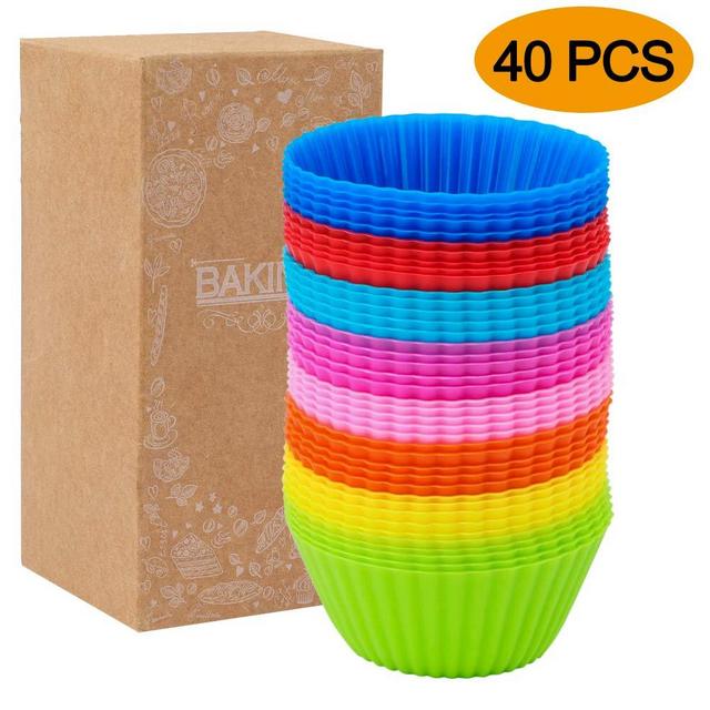 HEHALI 40pcs Silicone Muffin Molds Cupcake Baking Cups Pans Liners, 8 Colors