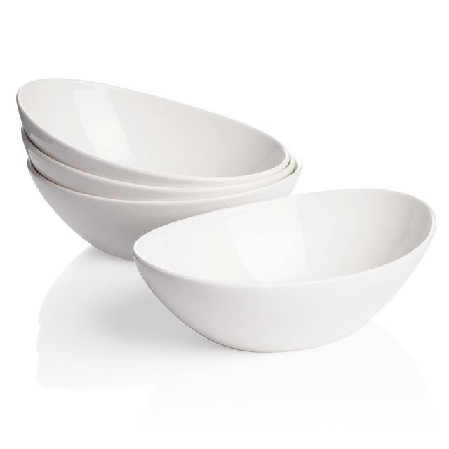 Vasa Casa Serving Bowls, 36 Ounce Salad Bowls, Large Bowls Set for Salad, Pasta, Soup, Dessert, White Bowls for Kitchen, Microwave Dishwasher Safe, Set of 4